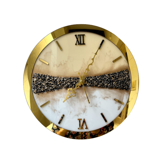 Blingy Golden and White Epoxy Resin Wall Clock