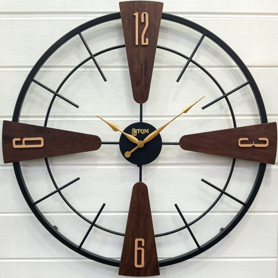 Wooden Combination Black 24" Metal Wall Clock