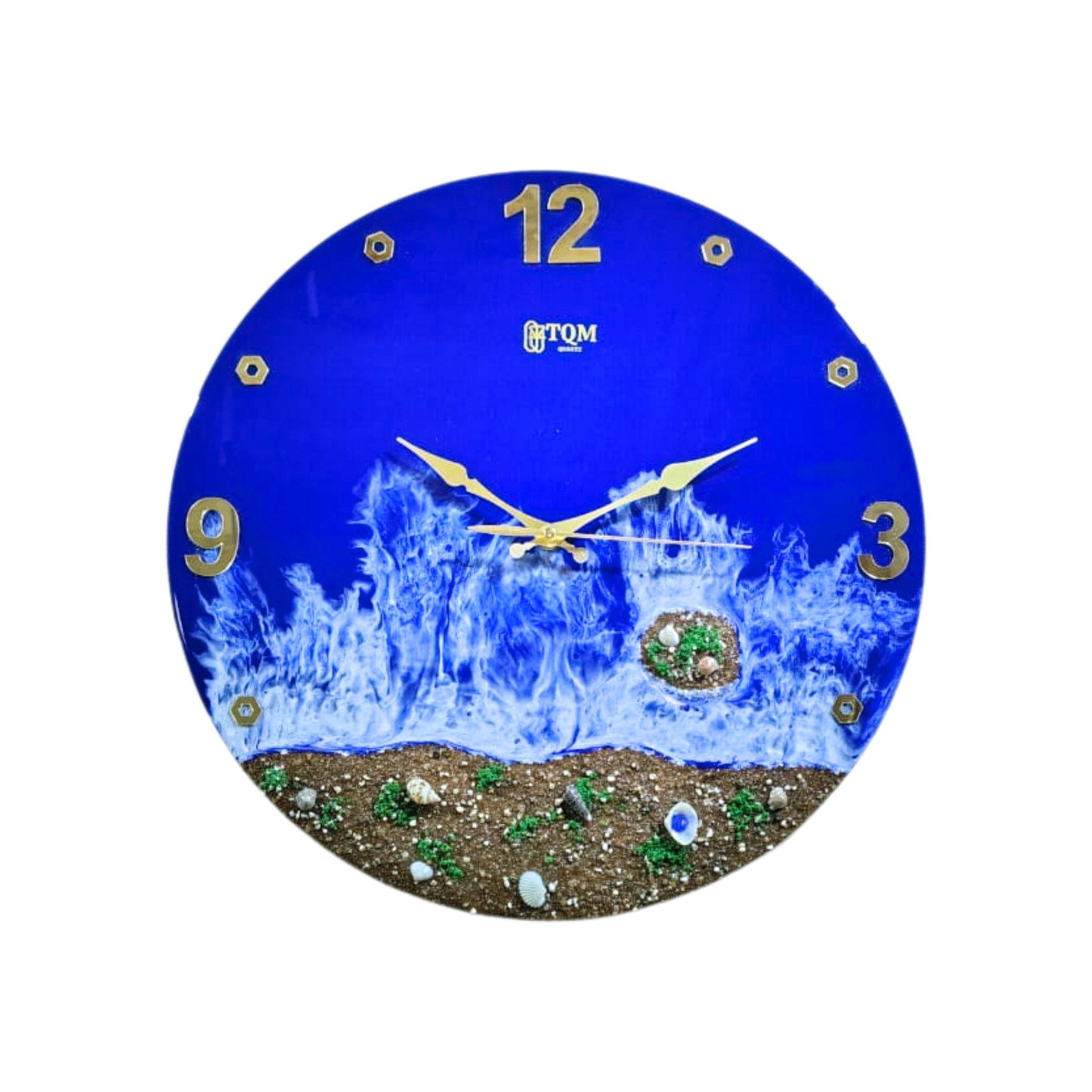 Bright Blue Beach Epoxy Resin Wall Clock