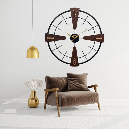 Wooden Combination Black 24" Metal Wall Clock