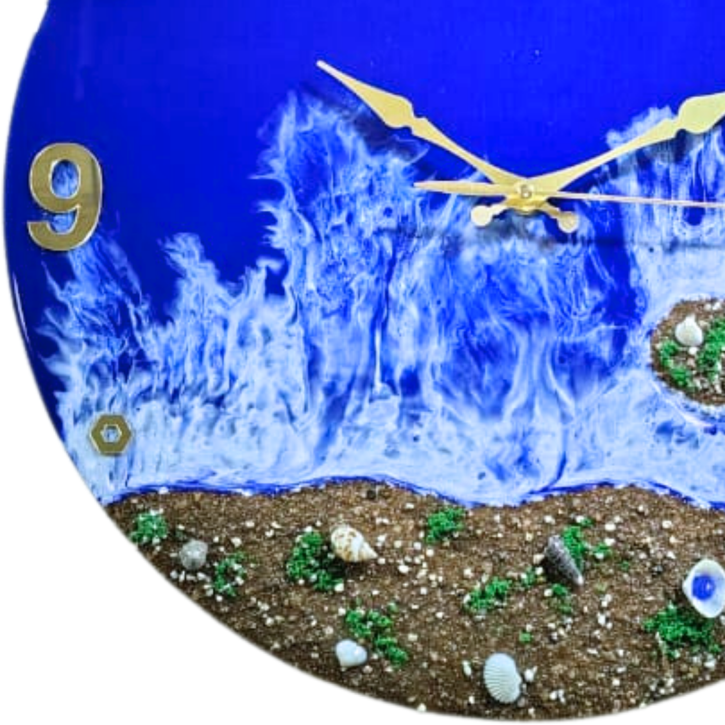 Bright Blue Beach Epoxy Resin Wall Clock