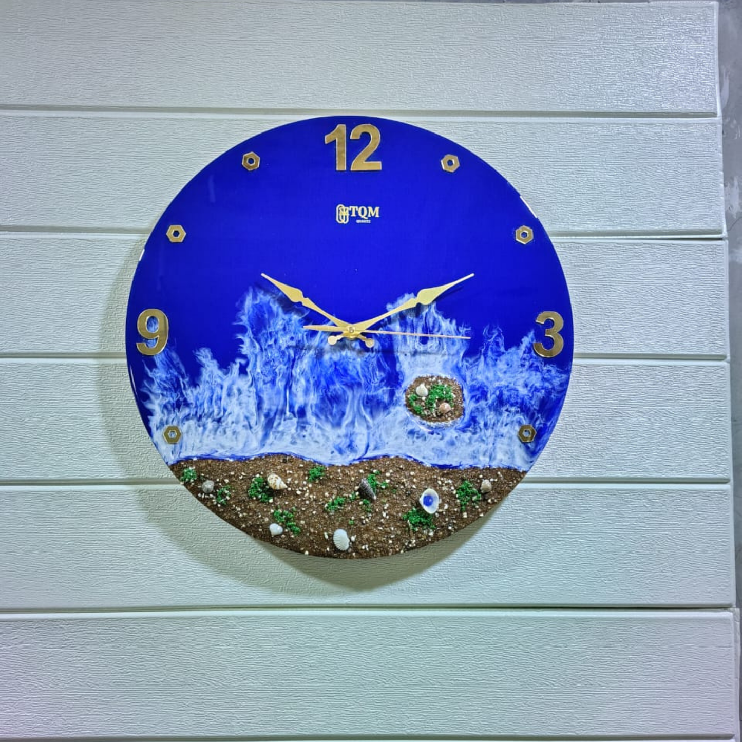 Bright Blue Beach Epoxy Resin Wall Clock