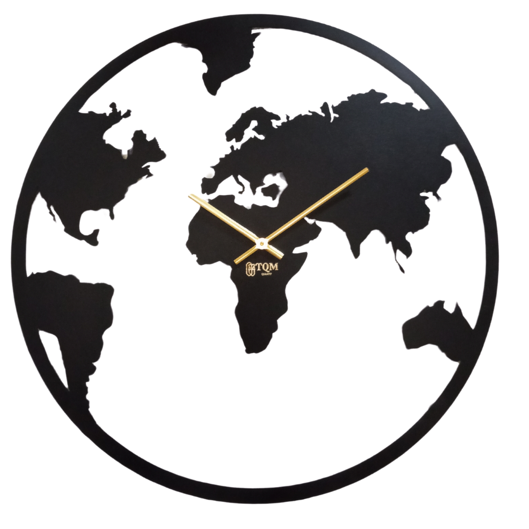 Minimalistic Classic 24" TQM World Map Metal Wall Clock