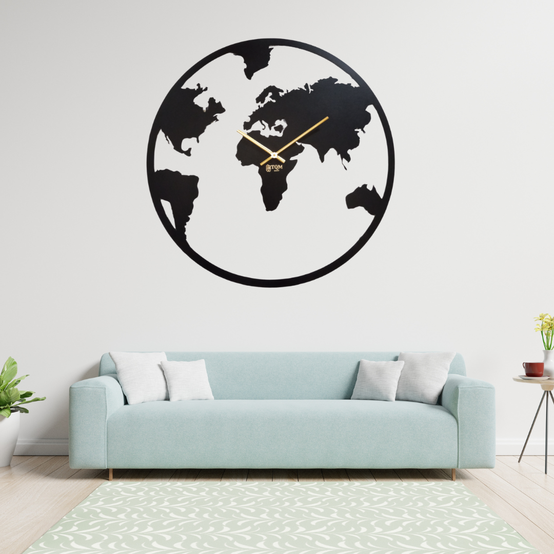 Minimalistic Classic 24" TQM World Map Metal Wall Clock