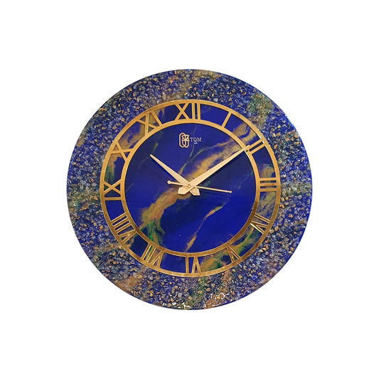 Blue & Golden Resin with Geode  Wall Clock