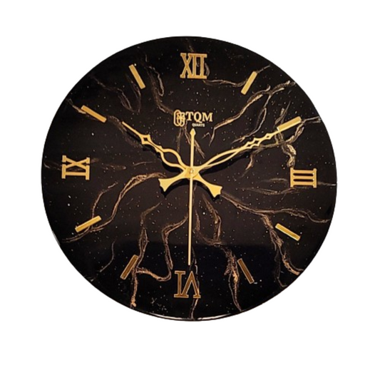 Black Golden Marble Finish Epoxy Resin Wall Clock